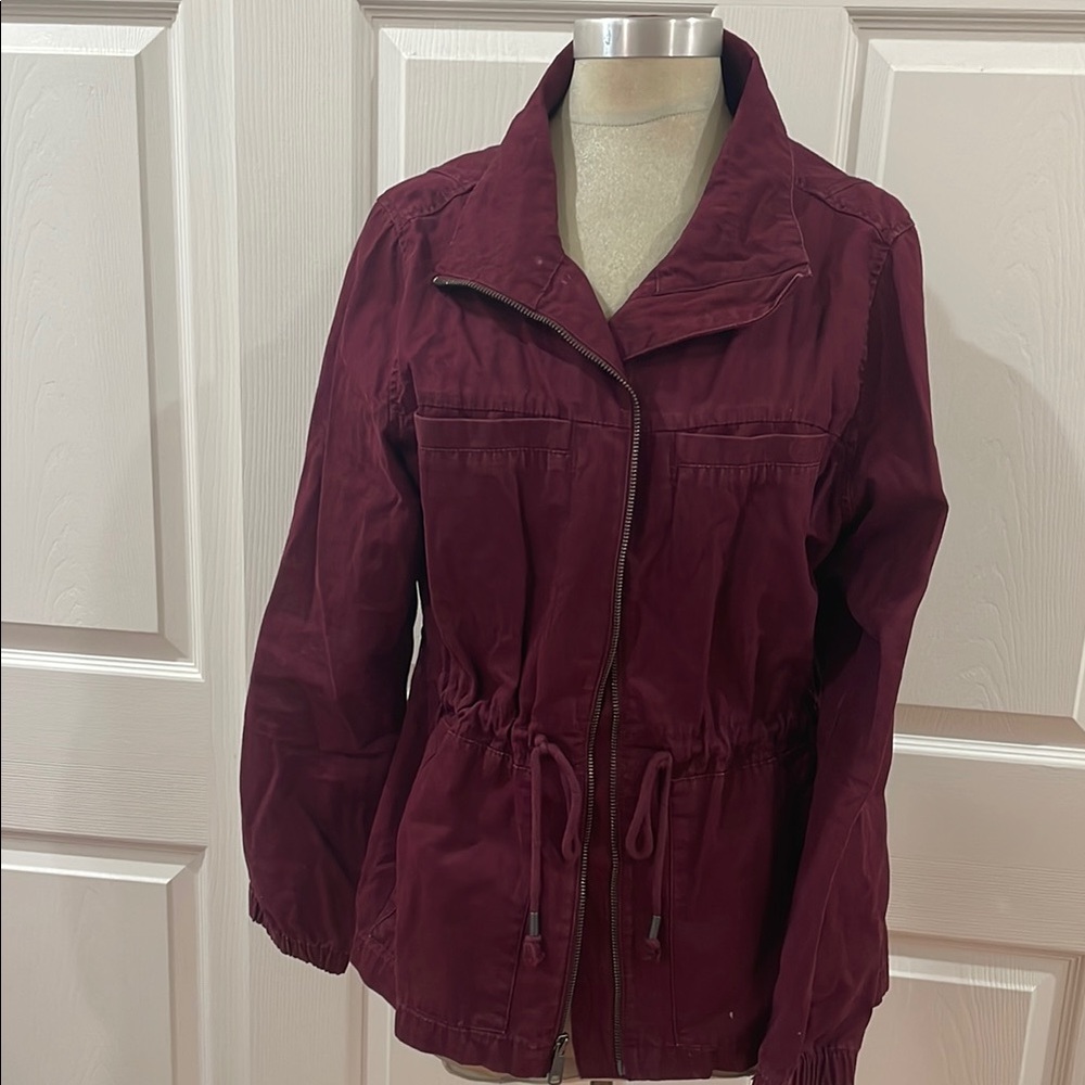 Old Navy Red Utility Jacket with Adjustable Waist and Long Sleeves